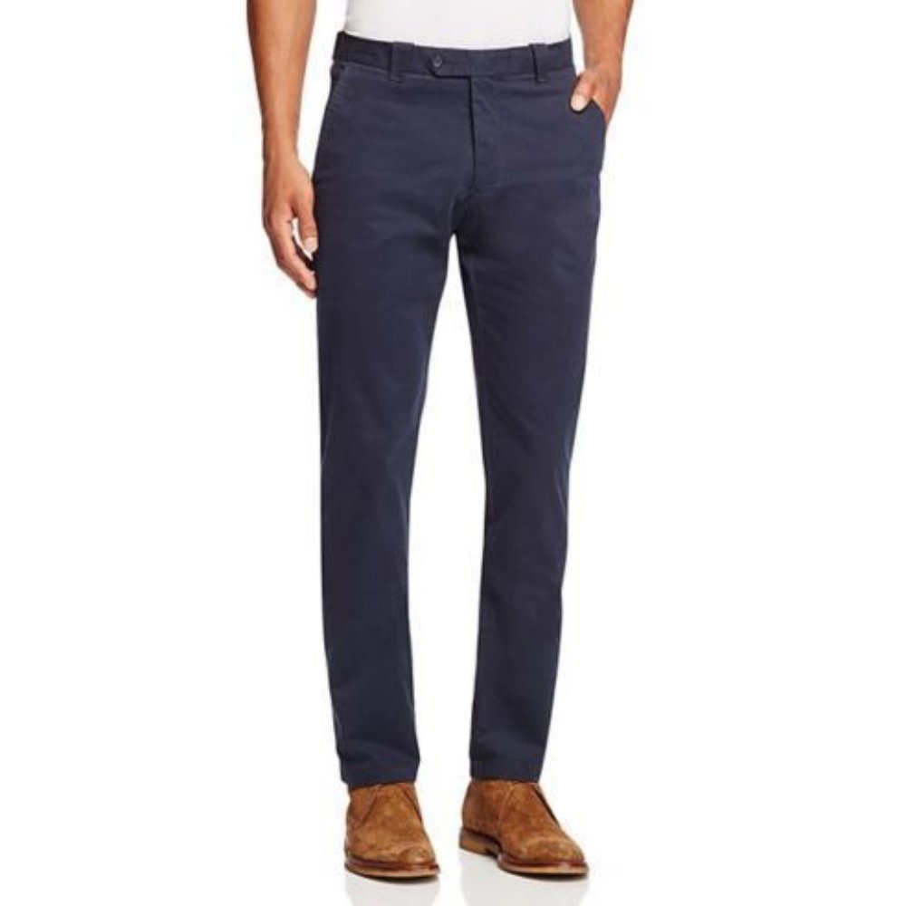 New Mens For Bloomingdales Navy Brushed Cotton Stretch Chino Pants 36 x 34